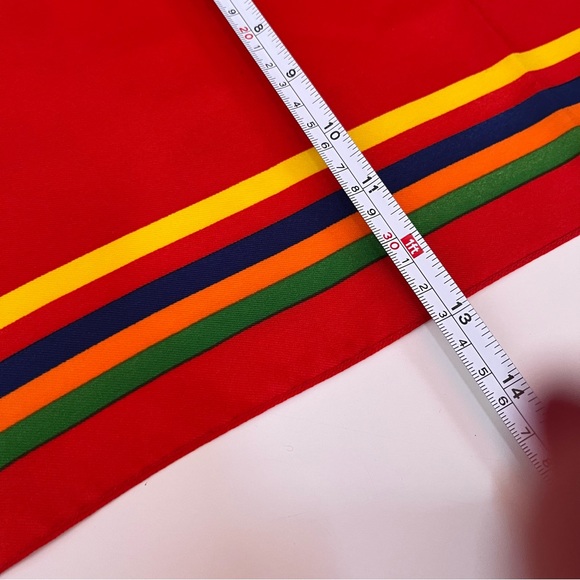 Vintage 70 80 Red MOD Rainbow Preppy Stripe Rectangle Bow Neck Scarf - Picture 15 of 17